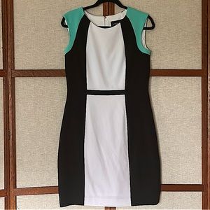 Chelsea Rose Turquoise White Black Color Block Sleeveless Sheath Dress